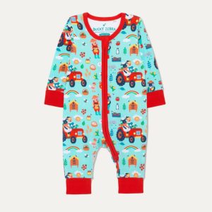 Ducky Zebra - Zip Up Romper - Farmyard Sheep Pig