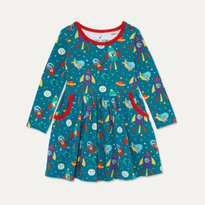 Ducky Zebra - Long Sleeve Skater Dress - Space