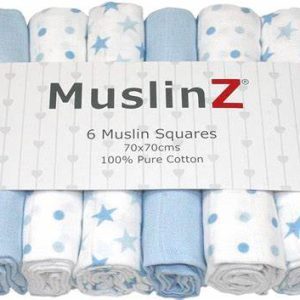 Muslinz 6pk Muslin Squares 70x70cm Blue Stars