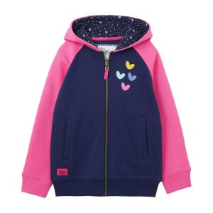 Lighthouse Girls' Jasmine Cotton Rich Brushed Jersey Hoodie - Pink Navy Hearts