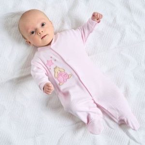 Cotton Ribbed Sleepsuit in Pink