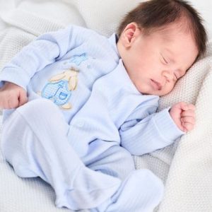 Cotton Ribbed Sleepsuit in Blue