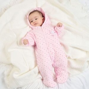 Tiny Bear Cotton Pramsuit in Pink